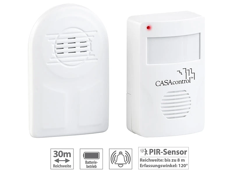 CASAcontrol Bewegungsmelder:Batterie-Funk-Durchgangsmelder, PIR-Bewegungssensor, Klingel-Funktion 3 CASAcontrol Bewegungsmelder:Batterie-Funk-Durchgangsmelder, PIR-Bewegungssensor, Klingel-Funktion