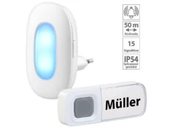 CASAcontrol Lichtklingel:Steckdosen-Funk-Klingel Mit Optischem Signal, 15 Melodien, 50 M, IP54