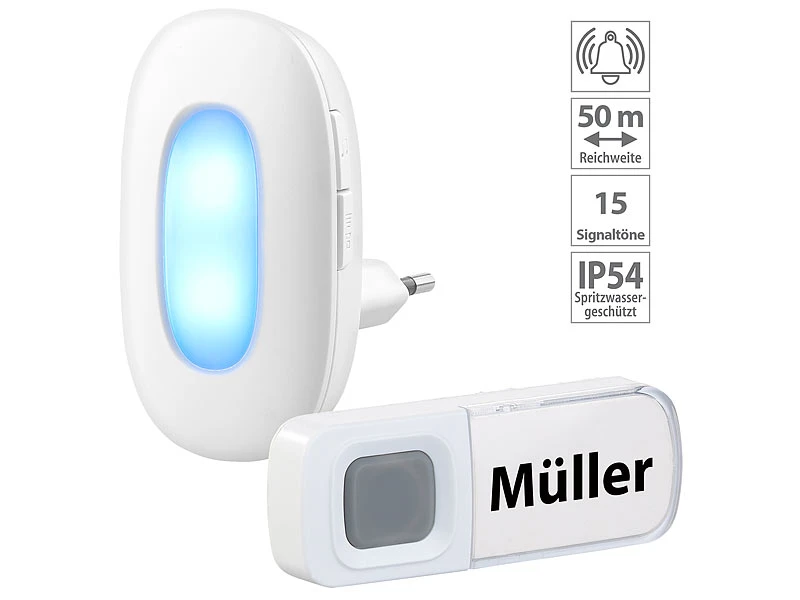 CASAcontrol Lichtklingel:Steckdosen-Funk-Klingel Mit Optischem Signal, 15 Melodien, 50 M, IP54 3 CASAcontrol Lichtklingel:Steckdosen-Funk-Klingel Mit Optischem Signal, 15 Melodien, 50 M, IP54