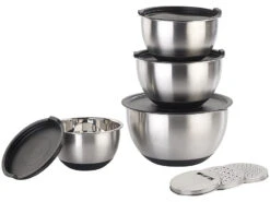 Rosenstein & Söhne Edelstahlschüsseln:2er-Set 11-teiliges Premium-Rührschüssel-Set Mit 3 Reibeaufsätzen -Einrichtungsgeschäft nx7087 5