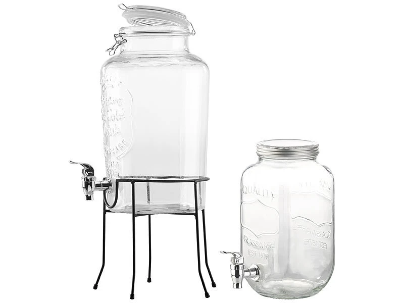 PEARL Party-Zubehör:2er-Set Retro Getränkespender Aus Glas Mit Zapfhahn, 3,5 L & 6,5 L 4 PEARL Party-Zubehör:2er-Set Retro Getränkespender Aus Glas Mit Zapfhahn, 3,5 L & 6,5 L – Bild 2