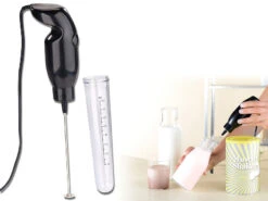 Rosenstein & Söhne Frappe Handmixer:Elektrischer Quirl-Mini-Handmixer Mit Mixbecher-Aufsatz, 15 Watt