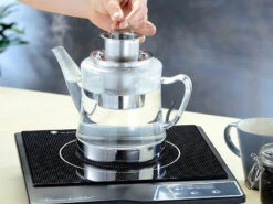 Rosenstein & Söhne Teekocher:2in1-Glas-Teebereiter & Teekanne Für Alle Herde, Auch Induktion, 1,5 L -Einrichtungsgeschäft nx7434 7