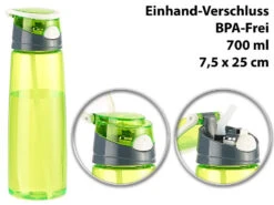 PEARL Sports Getränkeflaschen Sport:BPA-freie Kunststoff-Trinkflasche Mit Einhand-Verschluss, 700 Ml, Grün