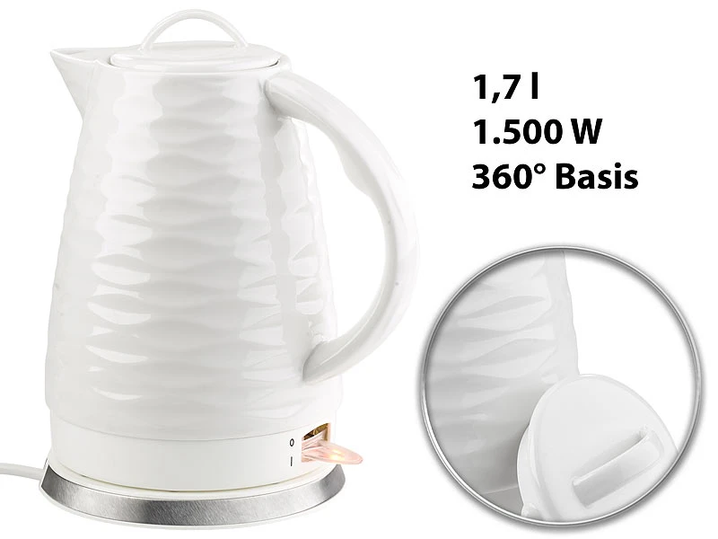 Rosenstein & Söhne Wasserkocher Porzellan:Porzell-Wasserkocher WSK-270.rtr, 1,7 L, 1500W Mit Kaffee-/Tee-Service 6 Rosenstein & Söhne Wasserkocher Porzellan:Porzell-Wasserkocher WSK-270.rtr, 1,7 L, 1500W Mit Kaffee-/Tee-Service – Bild 4