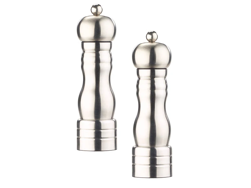 Rosenstein & Söhne Pfeffer Salzmühle:Klassische Salz- & Pfeffermühle, Keramik-Mahlwerk, Edelstahl, 2er-Set 3 Rosenstein & Söhne Pfeffer Salzmühle:Klassische Salz- & Pfeffermühle, Keramik-Mahlwerk, Edelstahl, 2er-Set – Bild 2