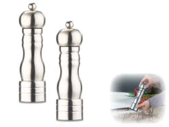 Rosenstein & Söhne Pfeffer Salzmühle:Klassische Salz- & Pfeffermühle, Keramik-Mahlwerk, Edelstahl, 2er-Set