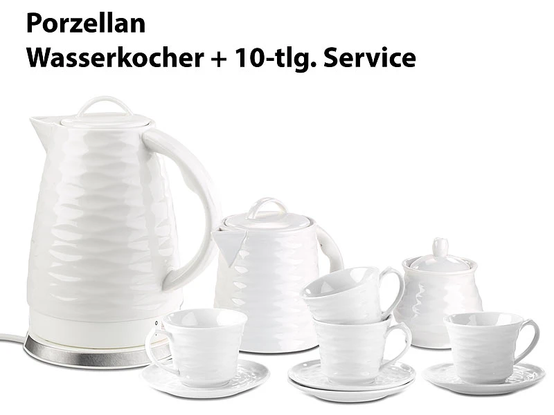 Rosenstein & Söhne Wasserkocher Porzellan:Porzell-Wasserkocher WSK-270.rtr, 1,7 L, 1500W Mit Kaffee-/Tee-Service 3 Rosenstein & Söhne Wasserkocher Porzellan:Porzell-Wasserkocher WSK-270.rtr, 1,7 L, 1500W Mit Kaffee-/Tee-Service