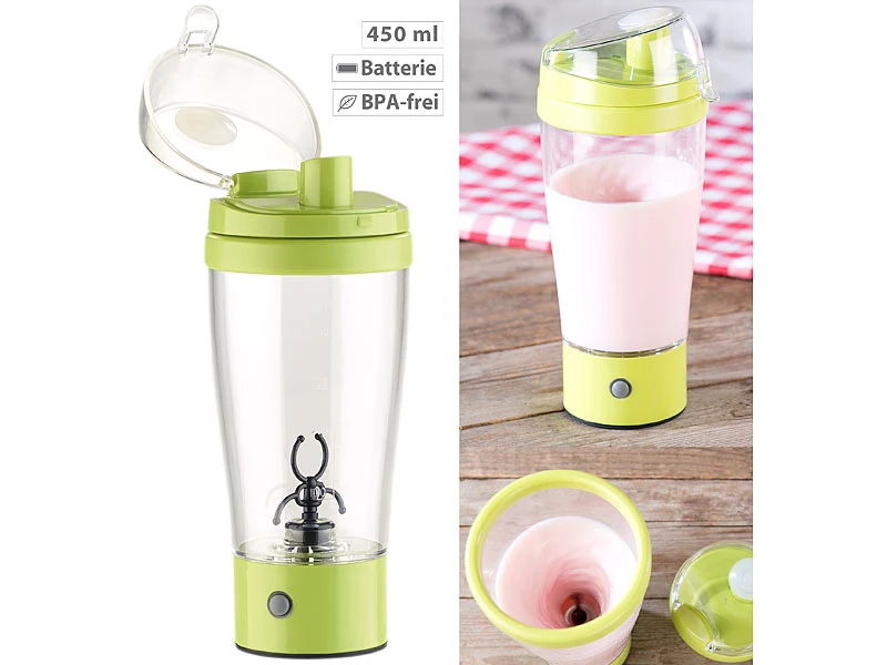 Rosenstein & Söhne Shaker:Selbstrührender Trinkbecher Mit Elektrischem Quirl, 450 Ml, BPA-frei 3 Rosenstein & Söhne Shaker:Selbstrührender Trinkbecher Mit Elektrischem Quirl, 450 Ml, BPA-frei
