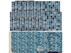 Infactory Wanddeko:Selbstklebende 3D-Mosaik-Fliesenaufkleber "Aqua", 26 X 26 Cm, 20er-Set