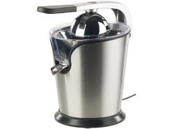 Rosenstein & Söhne Orangenpresse Elektrisch:Elektrische Edelstahl-Zitruspresse, 2 Aufsätze, Saftbehälter, 160 Watt -Einrichtungsgeschäft nx7707 0