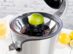 Rosenstein & Söhne Orangenpresse Elektrisch:Elektrische Edelstahl-Zitruspresse, 2 Aufsätze, Saftbehälter, 160 Watt -Einrichtungsgeschäft nx7707 14