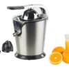 Rosenstein & Söhne Orangenpresse Elektrisch:Elektrische Edelstahl-Zitruspresse, 2 Aufsätze, Saftbehälter, 160 Watt
