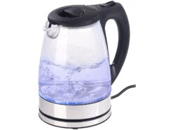 Rosenstein & Söhne Kettle:Glas-Wasserkocher Mit Blauer LED-Beleuchtung, 2.200 Watt, 1,7 Liter