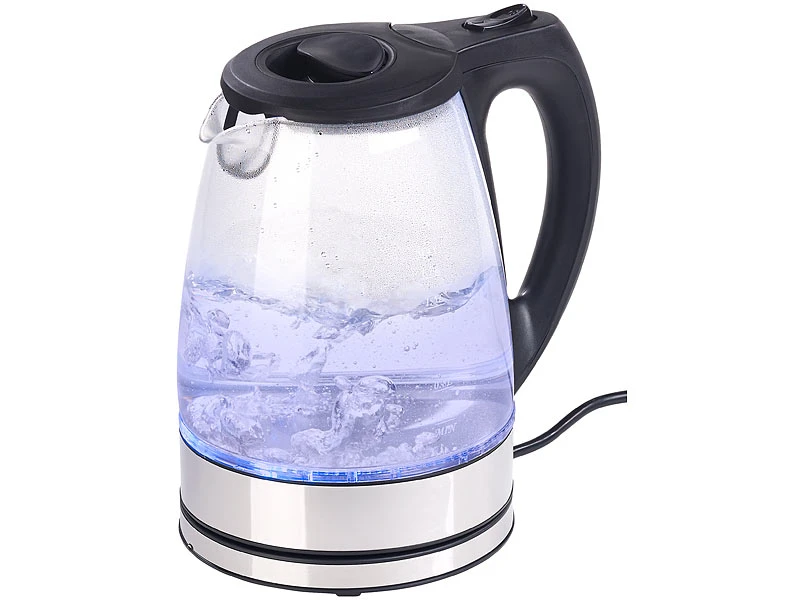 Rosenstein & Söhne Kettle:Glas-Wasserkocher Mit Blauer LED-Beleuchtung, 2.200 Watt, 1,7 Liter 3 Rosenstein & Söhne Kettle:Glas-Wasserkocher Mit Blauer LED-Beleuchtung, 2.200 Watt, 1,7 Liter