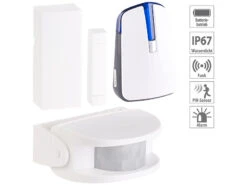 CASAcontrol Katzenklingel:Alarmset Mit Funk-Klingel, PIR-Bewegungsmelder & Tür-/Fensteralarm