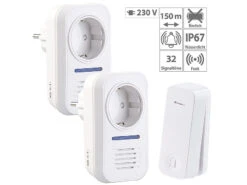 CASAcontrol Funk Türklingel:2 Steckdosen-Funkklingeln & Kinetischer Funk-Taster; 230-V-Steckdose