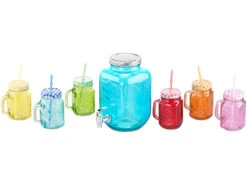 PEARL Retro Trinkgläser:2er-Set Getränkespender Mit 6 Gläsern, 4 L & 6,5 L, Einmachglas-Look -Einrichtungsgeschäft nx7929 11 1