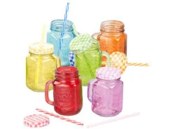 PEARL Trinkglas:7-teiliges Servier-Set Mit Getränkespender, 6 Gläser, Einmachglas-Look -Einrichtungsgeschäft nx7929 15