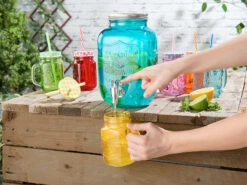 PEARL Trinkglas:7-teiliges Servier-Set Mit Getränkespender, 6 Gläser, Einmachglas-Look -Einrichtungsgeschäft nx7929 18