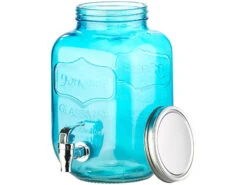 PEARL Trinkglas:7-teiliges Servier-Set Mit Getränkespender, 6 Gläser, Einmachglas-Look -Einrichtungsgeschäft nx7929 8