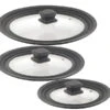 Rosenstein & Söhne Pfannendeckel:3er-Set Universal-Silikonrand-Glasdeckel Für Ø 16 - 28 Cm