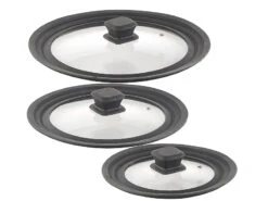 Rosenstein & Söhne Pfannendeckel:3er-Set Universal-Silikonrand-Glasdeckel Für Ø 16 - 28 Cm
