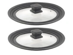 Rosenstein & Söhne Universaldeckel Topf:2er-Set Universal-Silikonrand-Glasdeckel Für Ø 20 - 24 Cm