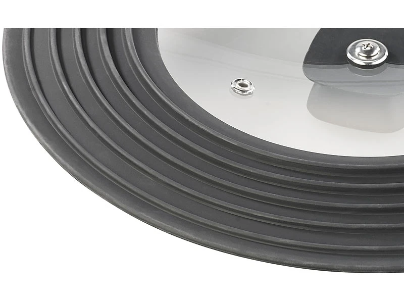 Rosenstein & Söhne Silikondeckel Für Töpfe:2er-Set Universal-Silikonrand-Glasdeckel, Ø 18 - 28 Cm 5 Rosenstein & Söhne Silikondeckel Für Töpfe:2er-Set Universal-Silikonrand-Glasdeckel, Ø 18 - 28 Cm – Bild 3