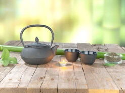 Rosenstein & Söhne Teekessel:Asiatische Teekanne Aus Gusseisen Mit Edelstahl-Sieb, 0,9 L, Schwarz -Einrichtungsgeschäft nx8155 4