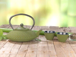 Rosenstein & Söhne Asiatisches Teeset:Asiatische Teekanne, Untersetzer Und 2 Becher Aus Gusseisen, Olivgrün -Einrichtungsgeschäft nx8159 4