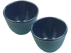 Rosenstein & Söhne Trinkbecher:2er-Set Asiatische Teebecher Aus Gusseisen Und Emaille, Petrolblau -Einrichtungsgeschäft nx8173 3