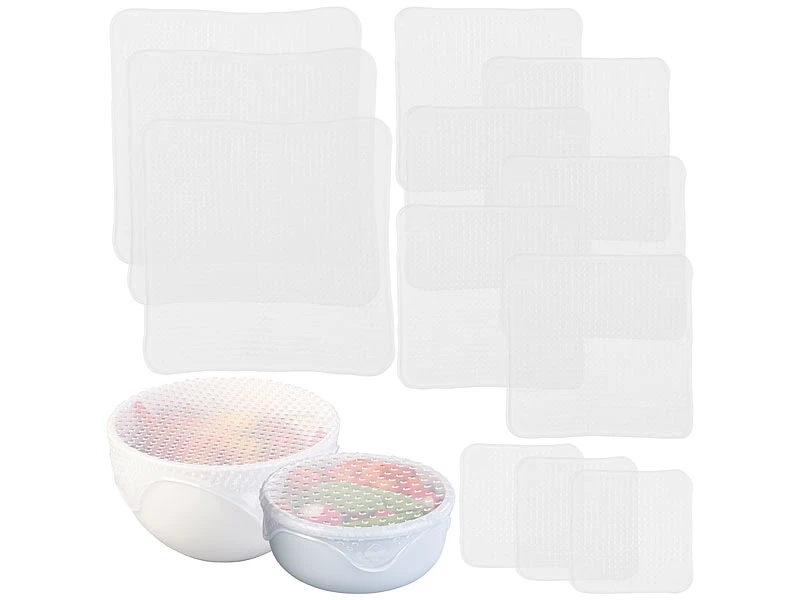 Rosenstein & Söhne Silicondeckel:12er-Set Wiederverwendbare Silikon-Frischhaltefolien, 3 Größen 3 Rosenstein & Söhne Silicondeckel:12er-Set Wiederverwendbare Silikon-Frischhaltefolien, 3 Größen