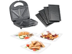 Rosenstein & Söhne Sandwichtoaster:3in1-Sandwichmaker, Waffeleisen & Tischgrill, Anti-Haft, 800 Watt