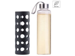 PEARL Glasflasche Mit Hülle:Trinkflasche Aus Borosilikat-Glas, Schwarze Hülle, 550ml, BPA-frei