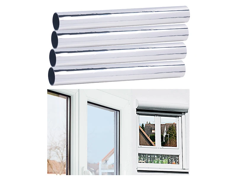 Infactory Isolierfolie Fenster:4er-Set Selbsthaftende Isolier-Spiegelfolie, Sicht-/UV-Schutz, 40 Cm 4 Infactory Isolierfolie Fenster:4er-Set Selbsthaftende Isolier-Spiegelfolie, Sicht-/UV-Schutz, 40 Cm – Bild 2