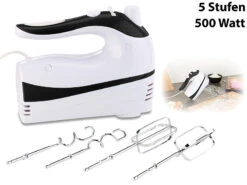Rosenstein & Söhne Handmixer:Handrührer Mit 5 Geschwindigkeiten & Turbo, 4 Haken, Bis 500 Watt