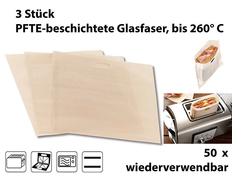 Rosenstein & Söhne Toastbeutel:9x Dauer-Antihaft-XL-Toastbags Für Toaster, Mikrowelle & Backofen 3 Rosenstein & Söhne Toastbeutel:9x Dauer-Antihaft-XL-Toastbags Für Toaster, Mikrowelle & Backofen
