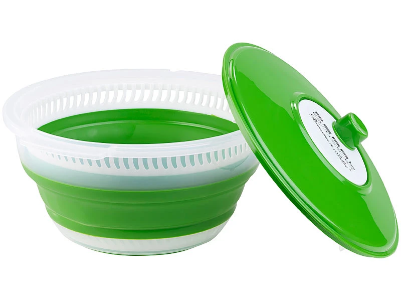 Rosenstein & Söhne Sieb:Faltbare XL-Salatschleuder Mit Kurbel Und Hoher Übersetzung, 5 L 4 Rosenstein & Söhne Sieb:Faltbare XL-Salatschleuder Mit Kurbel Und Hoher Übersetzung, 5 L – Bild 2