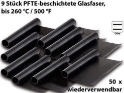 Rosenstein & Söhne Backpapier:Dauer-BBQ-Grillmatte & Antihaft-Bratfolie Aus Glasfaser, 9 Stück