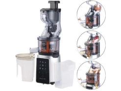 Rosenstein & Söhne Gemüsepresse:3in1-Slow-Juicer & Entsafter Mit Gemüse-Reibe & Eis-Aufsatz, 200 Watt -Einrichtungsgeschäft nx8651 19
