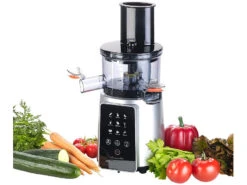Rosenstein & Söhne Gemüsepresse:3in1-Slow-Juicer & Entsafter Mit Gemüse-Reibe & Eis-Aufsatz, 200 Watt -Einrichtungsgeschäft nx8652 3