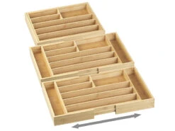 Rosenstein & Söhne Schubladeneinsatz:2er-Set Variable Bambus-Besteckeinsätze, 6 - 8 Fächer, 37 - 45,5 Cm