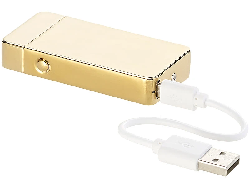 PEARL USB Zigarettenanzünder:2er Pack Elektronisches USB-Feuerzeug Mit Akku, Golden 6 PEARL USB Zigarettenanzünder:2er Pack Elektronisches USB-Feuerzeug Mit Akku, Golden – Bild 4