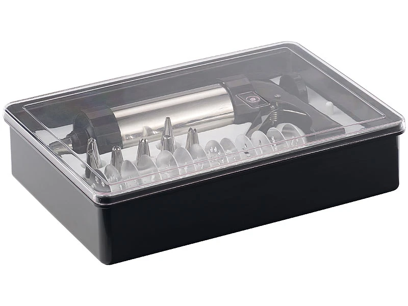 Rosenstein & Söhne Teigspritze:Profi-Edelstahl-Gebäckpresse & Garnierspritze, 13 Schablonen, 8 Tüllen 6 Rosenstein & Söhne Teigspritze:Profi-Edelstahl-Gebäckpresse & Garnierspritze, 13 Schablonen, 8 Tüllen – Bild 4