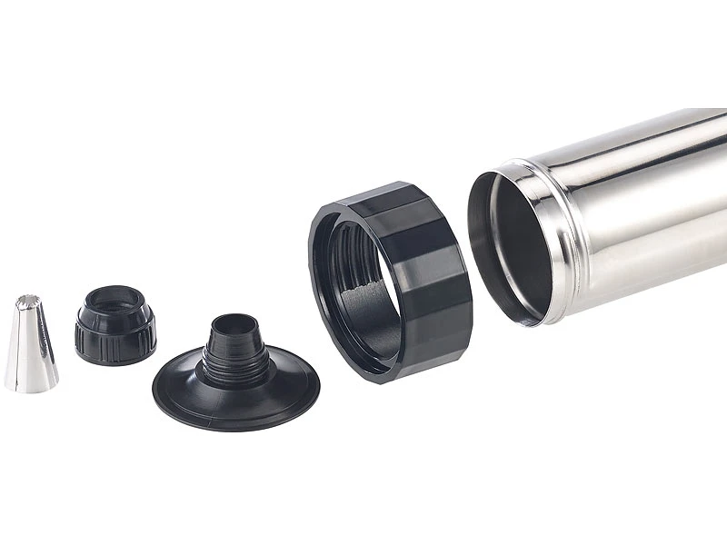 Rosenstein & Söhne Teigspritze:Profi-Edelstahl-Gebäckpresse & Garnierspritze, 13 Schablonen, 8 Tüllen 11 Rosenstein & Söhne Teigspritze:Profi-Edelstahl-Gebäckpresse & Garnierspritze, 13 Schablonen, 8 Tüllen – Bild 9