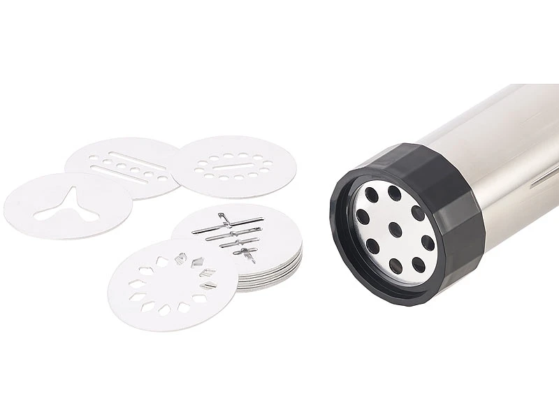 Rosenstein & Söhne Teigspritze:Profi-Edelstahl-Gebäckpresse & Garnierspritze, 13 Schablonen, 8 Tüllen 13 Rosenstein & Söhne Teigspritze:Profi-Edelstahl-Gebäckpresse & Garnierspritze, 13 Schablonen, 8 Tüllen – Bild 11