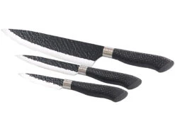 TokioKitchenWare Küchenmesser Set:3-tlg. Messerset, Antihaft-Beschichtung, Hammerschlag-Design