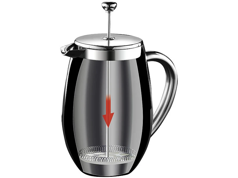 Rosenstein & Söhne Isolierkanne:Thermo-Kaffeebereiter, French-Press, Edelstahl, Doppelwandig, 1 Liter 6 Rosenstein & Söhne Isolierkanne:Thermo-Kaffeebereiter, French-Press, Edelstahl, Doppelwandig, 1 Liter – Bild 4