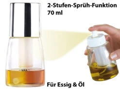 Rosenstein & Söhne Ölsprüher:Essig- & Öl-Pumpsprühflasche Mit 2-Stufen-Sprüh-Funktion, 70 Ml